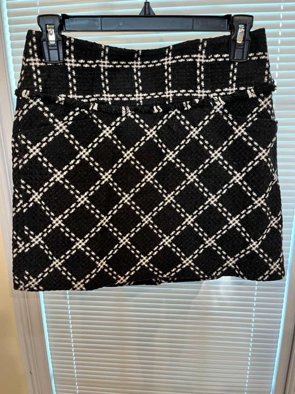 Forenza Black & White Diamond-Check Bouclé Mini Skirt